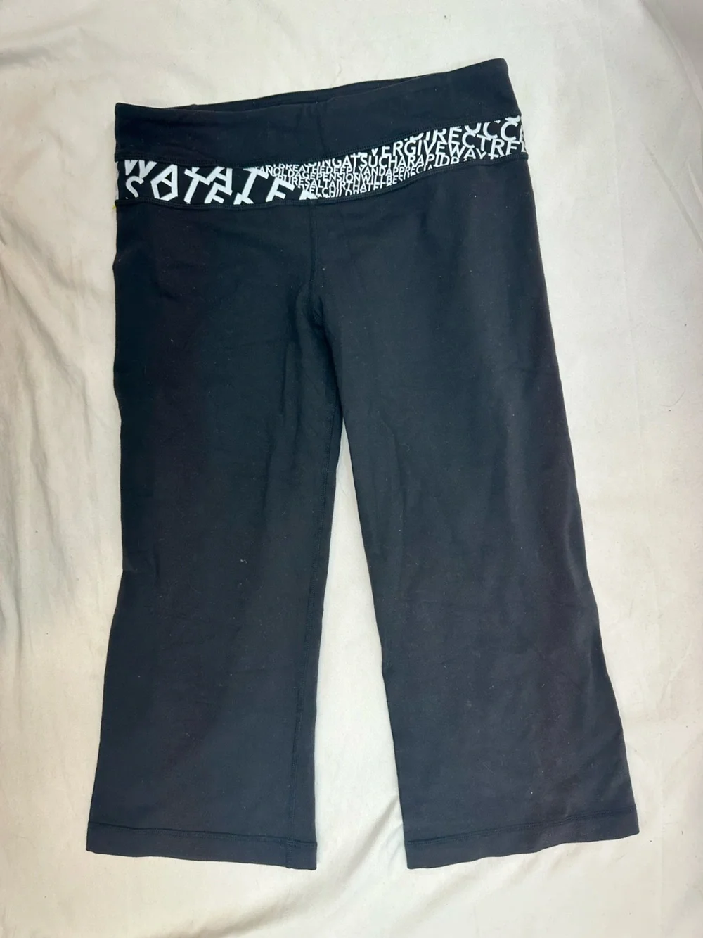 lululemon Black Capri Leggings with White Logo Waistband 6